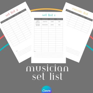 Musician Set List & Encore Info Sheets Templates editable in canva, Canva mock up, canva mock ups, canva listing, canva templates