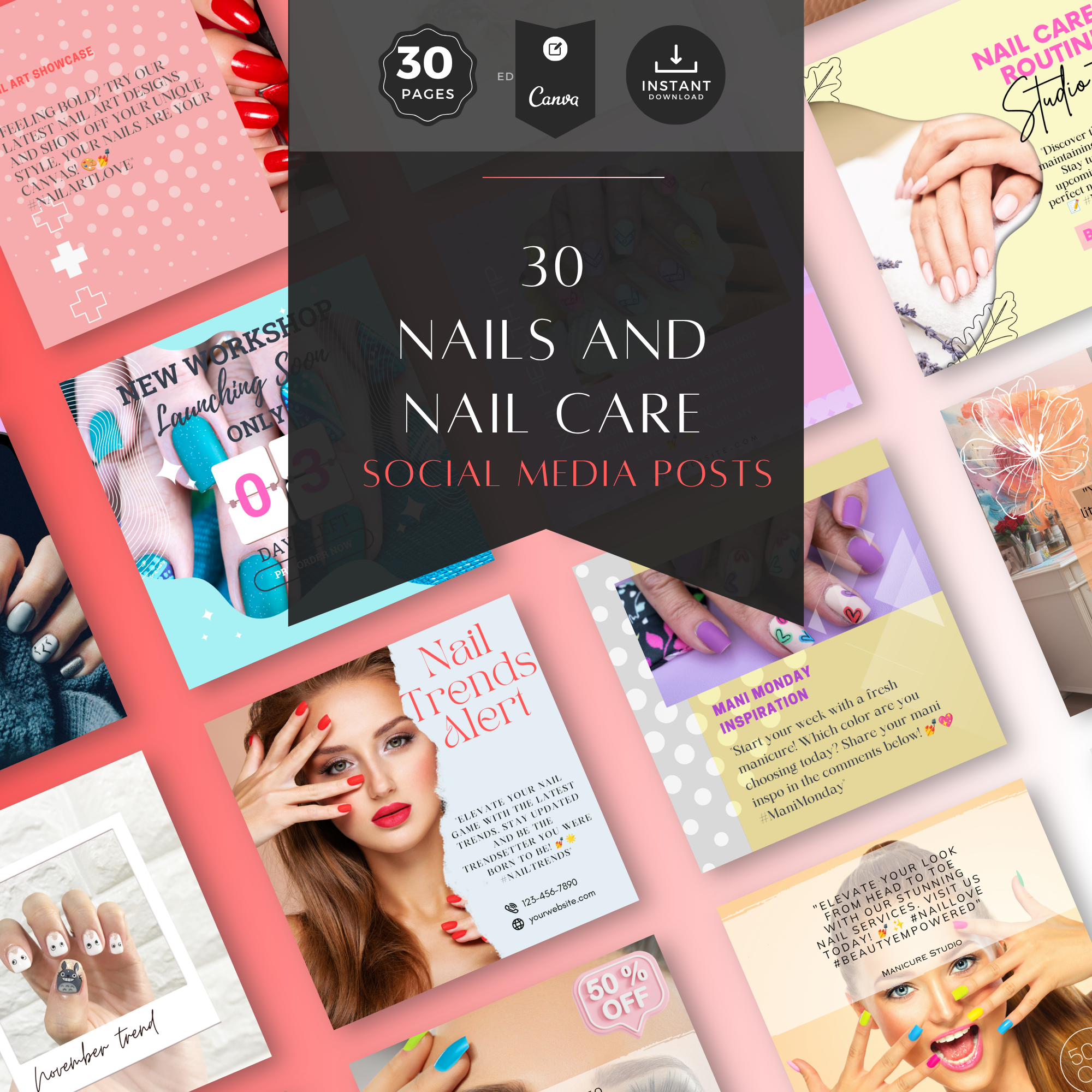 30 Editable Nail Salon Social Media Templates – Canva Pack - Image 3
